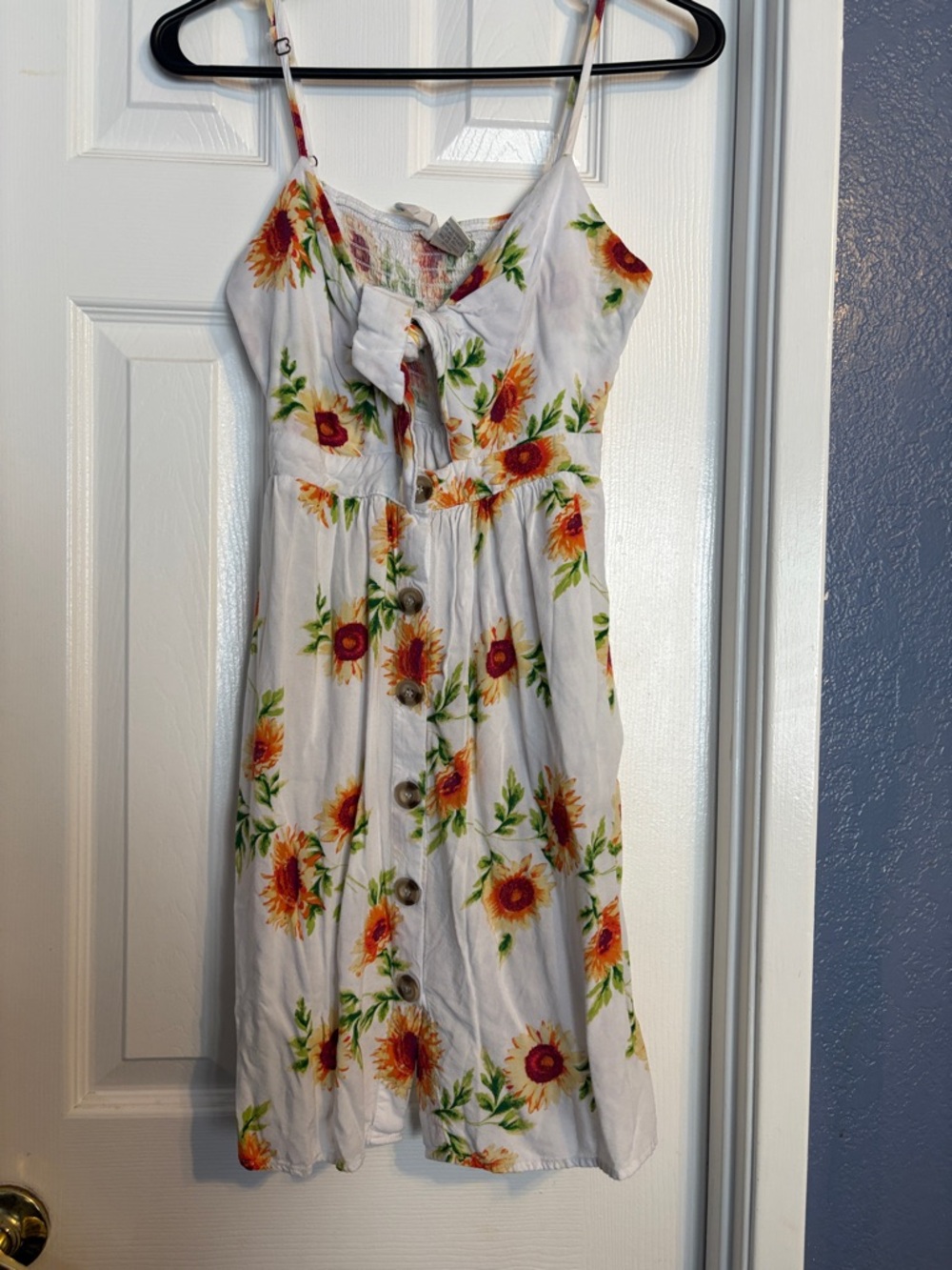 White Sunflower Button-Front Tie-Front Sundress